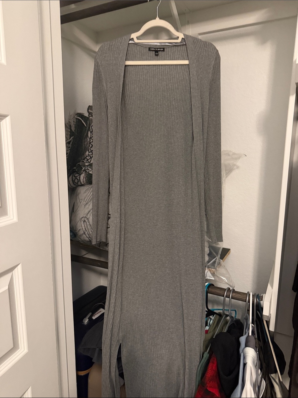 Long Ribbed Open-Front Cardigan Maxi in Gray - A New Day